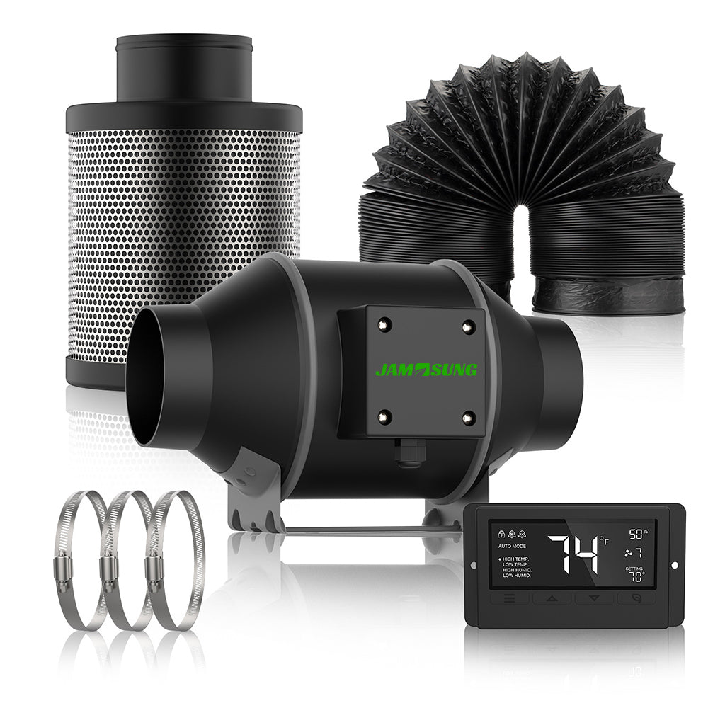 JAMSUNG-AC100-240V 4 inch 6 inch Certified Smart Duct Fan Carbon Canister Filter set