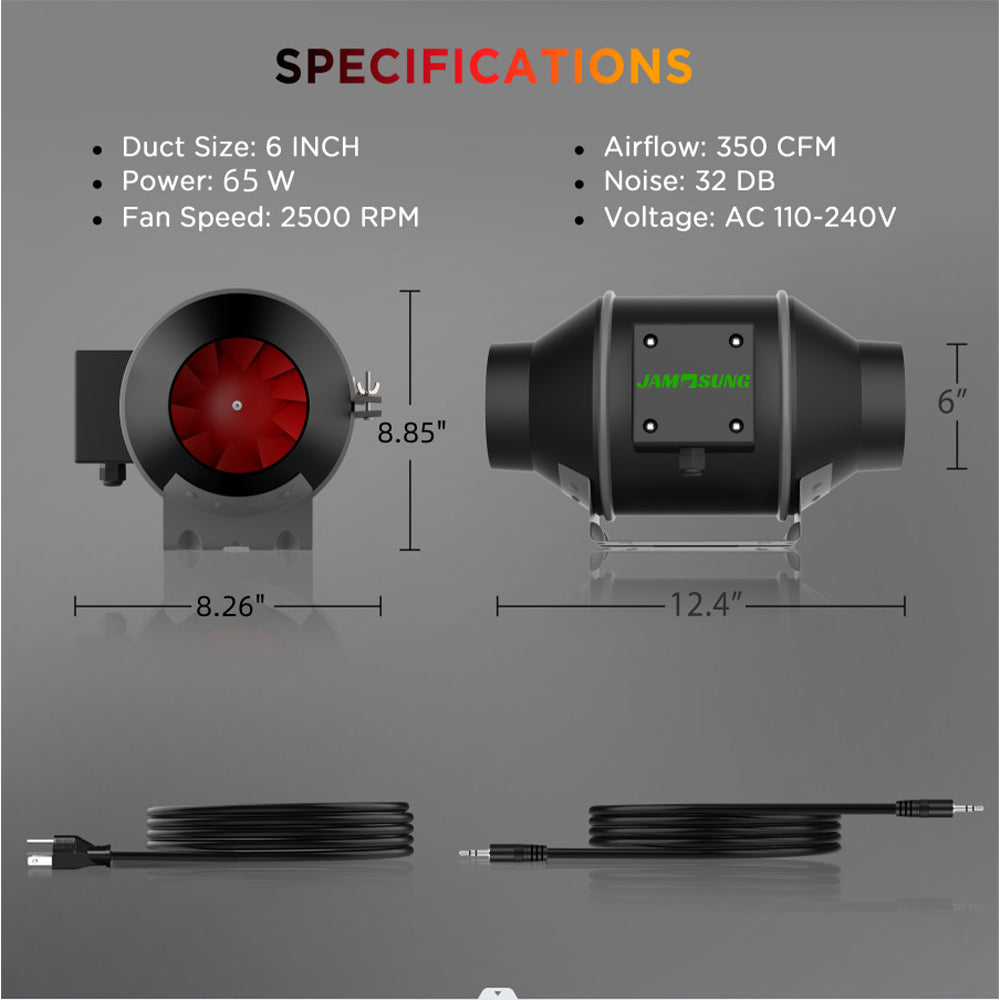 JAMSUNG-AC100-240V 4 inch 6 inch Certified Smart Duct Fan Carbon Canister Filter set